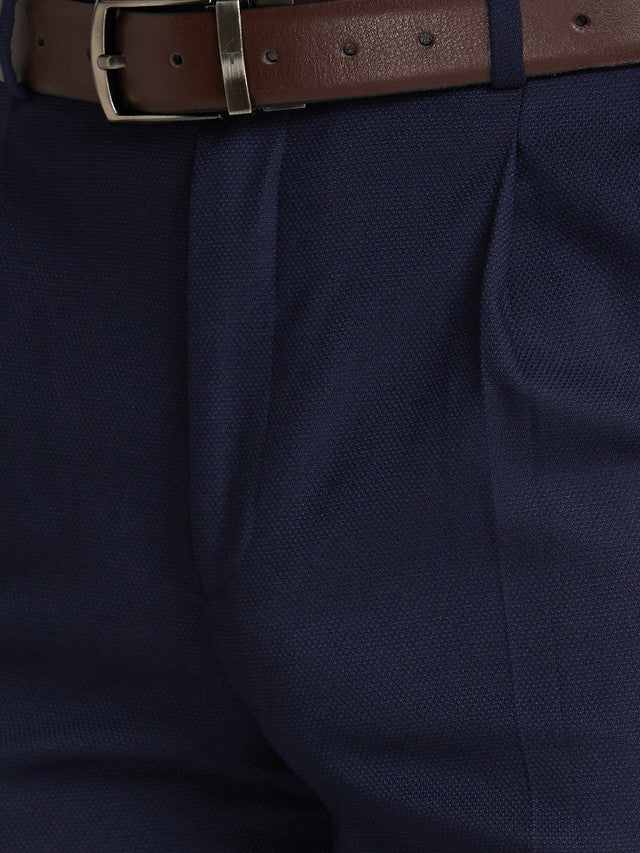 Park Avenue Men Blue Self Design Regular Fit Trouser