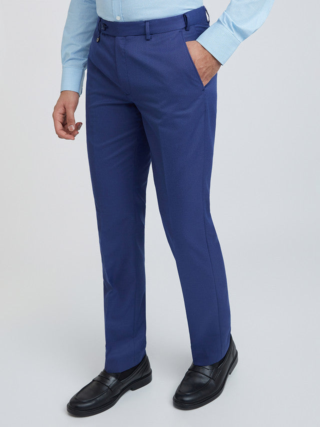 Men Blue Smart Fit Structure Polyester Blend Trouser