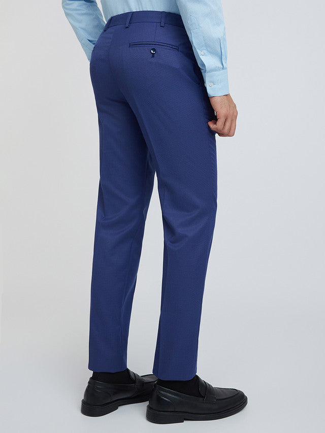 Men Blue Smart Fit Structure Polyester Blend Trouser