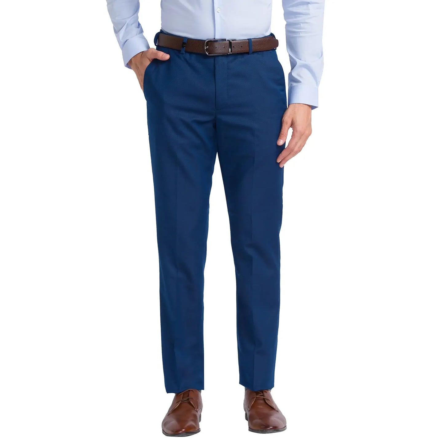 Men Blue Smart Fit Structure Polyester Blend Trouser