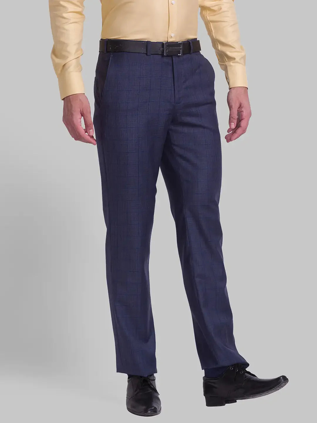 Men Blue Smart Fit Checks Polyester Blend Trouser