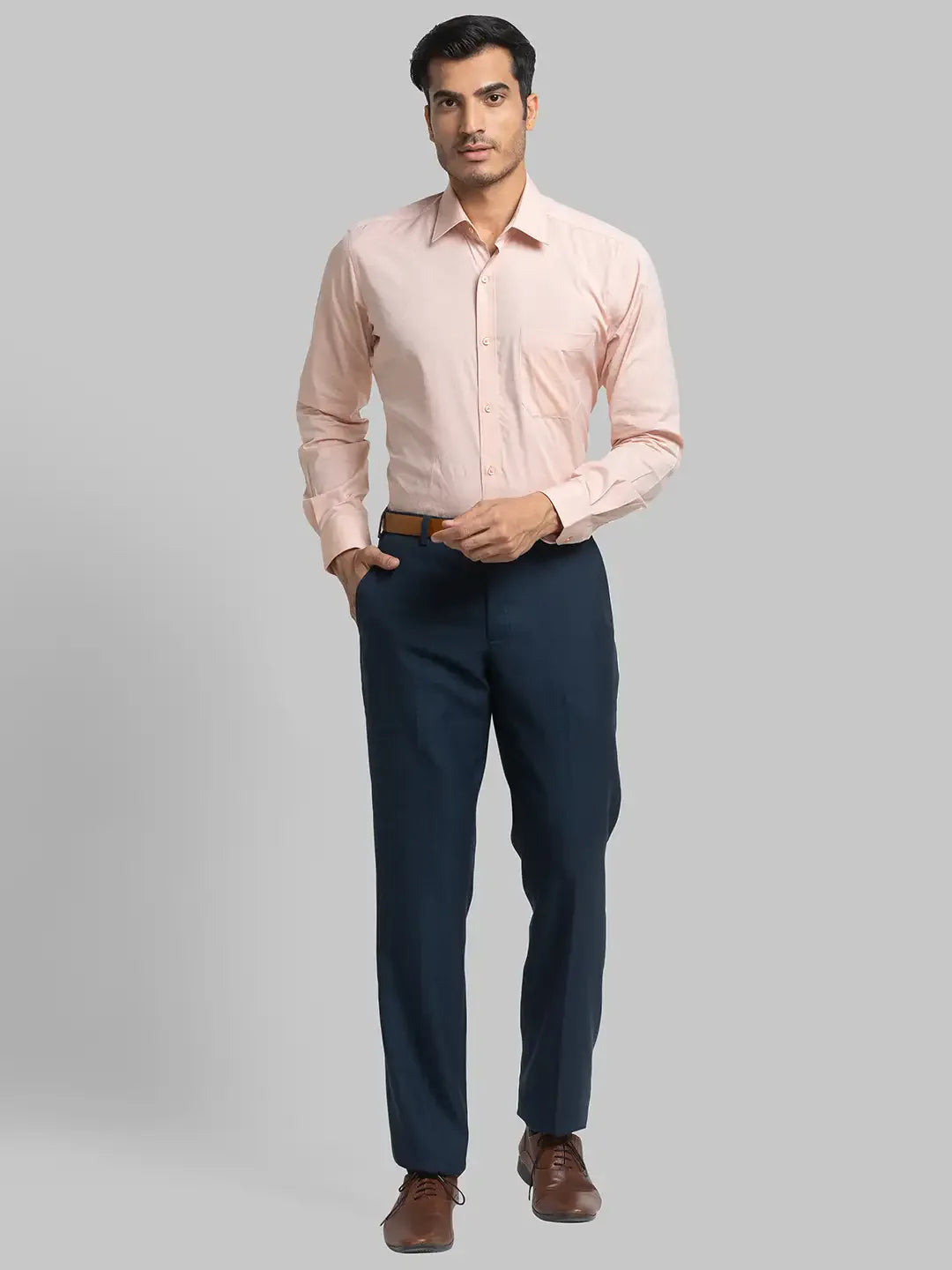 Men Blue Smart Fit Checks Polyester Blend Trouser