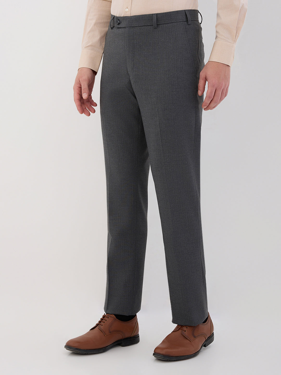 Park Avenue Men Grey Stripe Smart Fit Polyester Blend Trouser