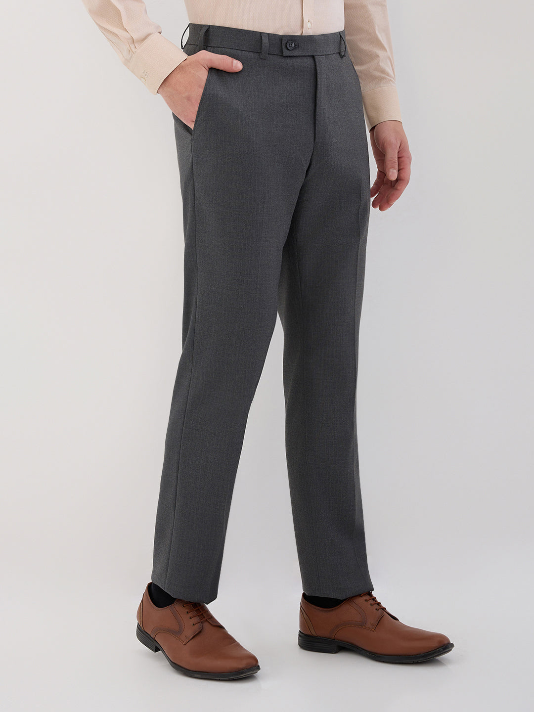 Park Avenue Men Grey Stripe Smart Fit Polyester Blend Trouser