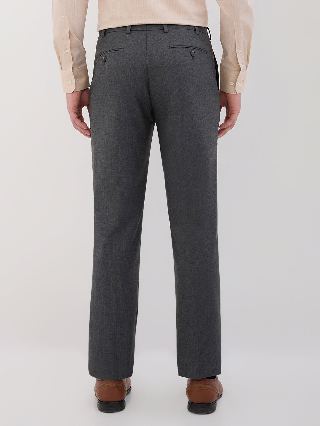 Park Avenue Men Grey Stripe Smart Fit Polyester Blend Trouser