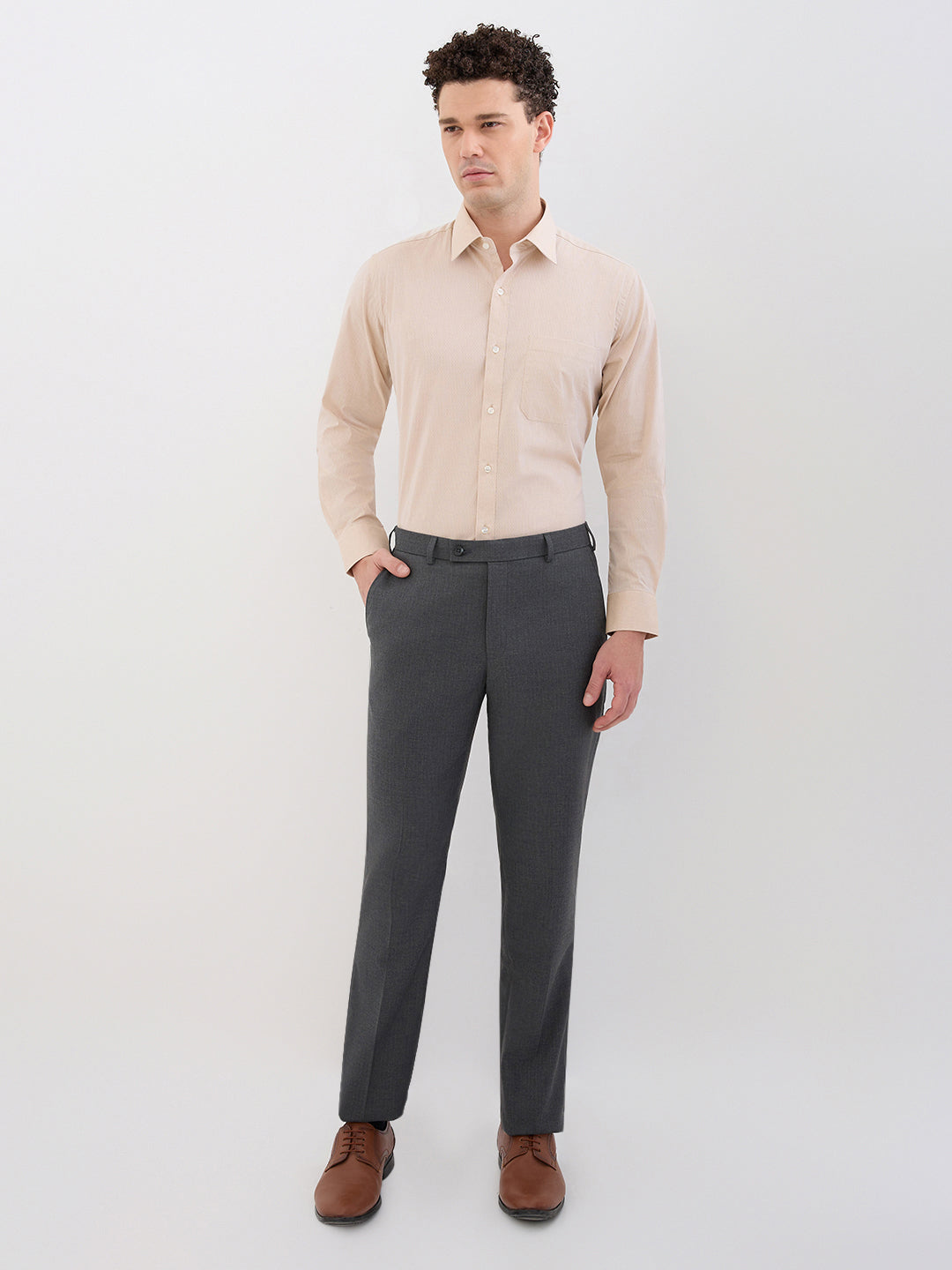 Park Avenue Men Grey Stripe Smart Fit Polyester Blend Trouser