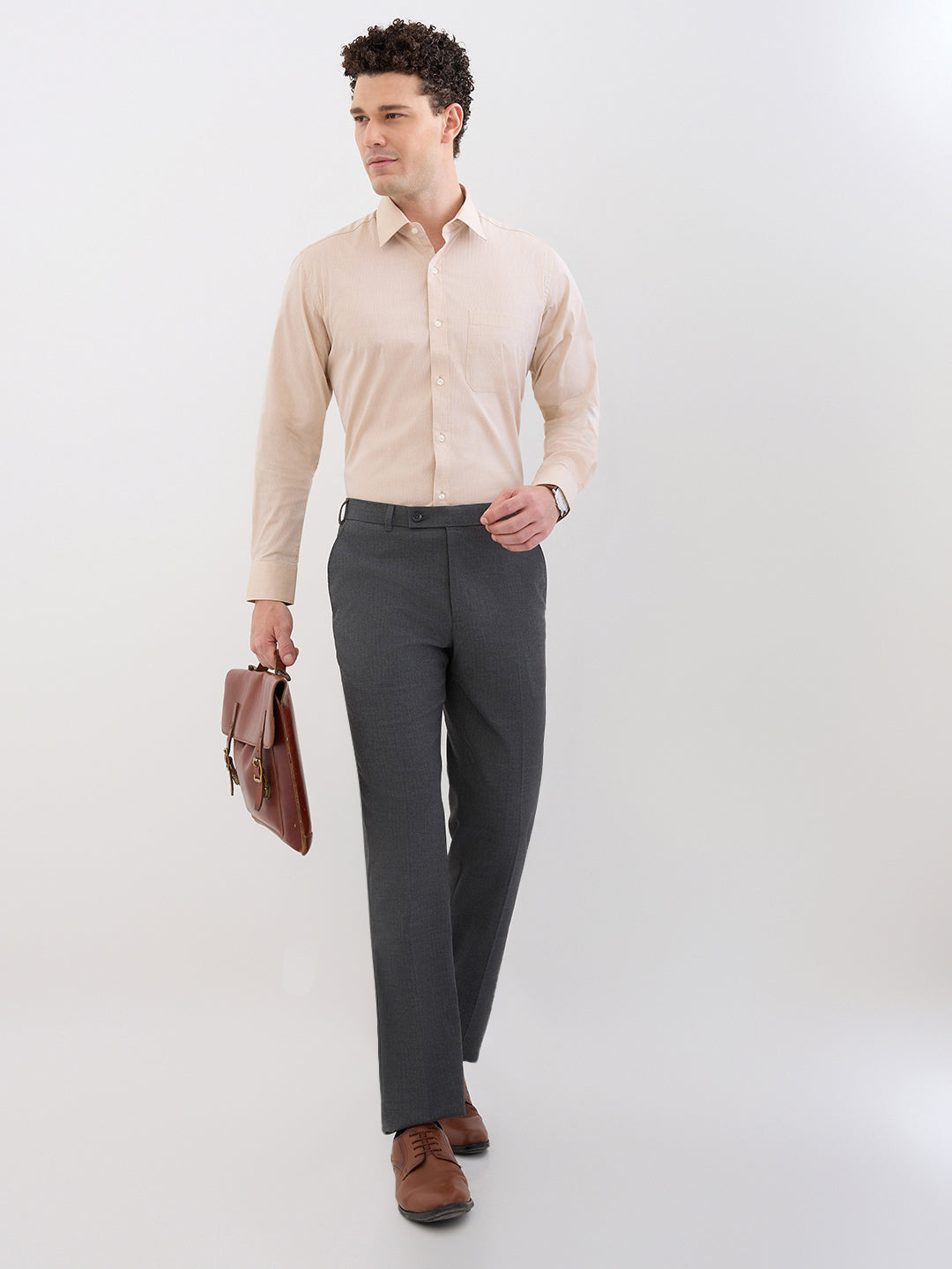 Park Avenue Men Grey Stripe Smart Fit Polyester Blend Trouser