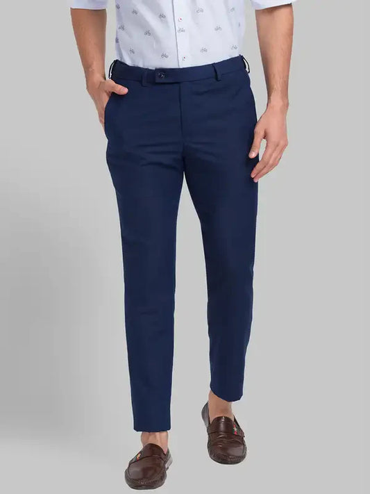 Men Blue Smart Fit Checks Polyester Blend Trouser
