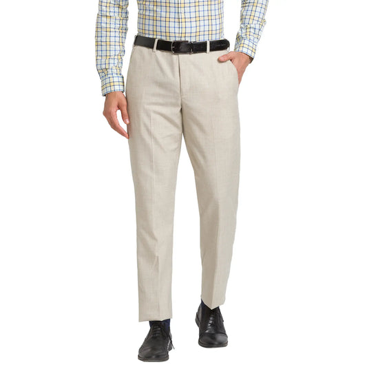 Men Khaki Super Slim Fit Solid Polyester Blend Trouser