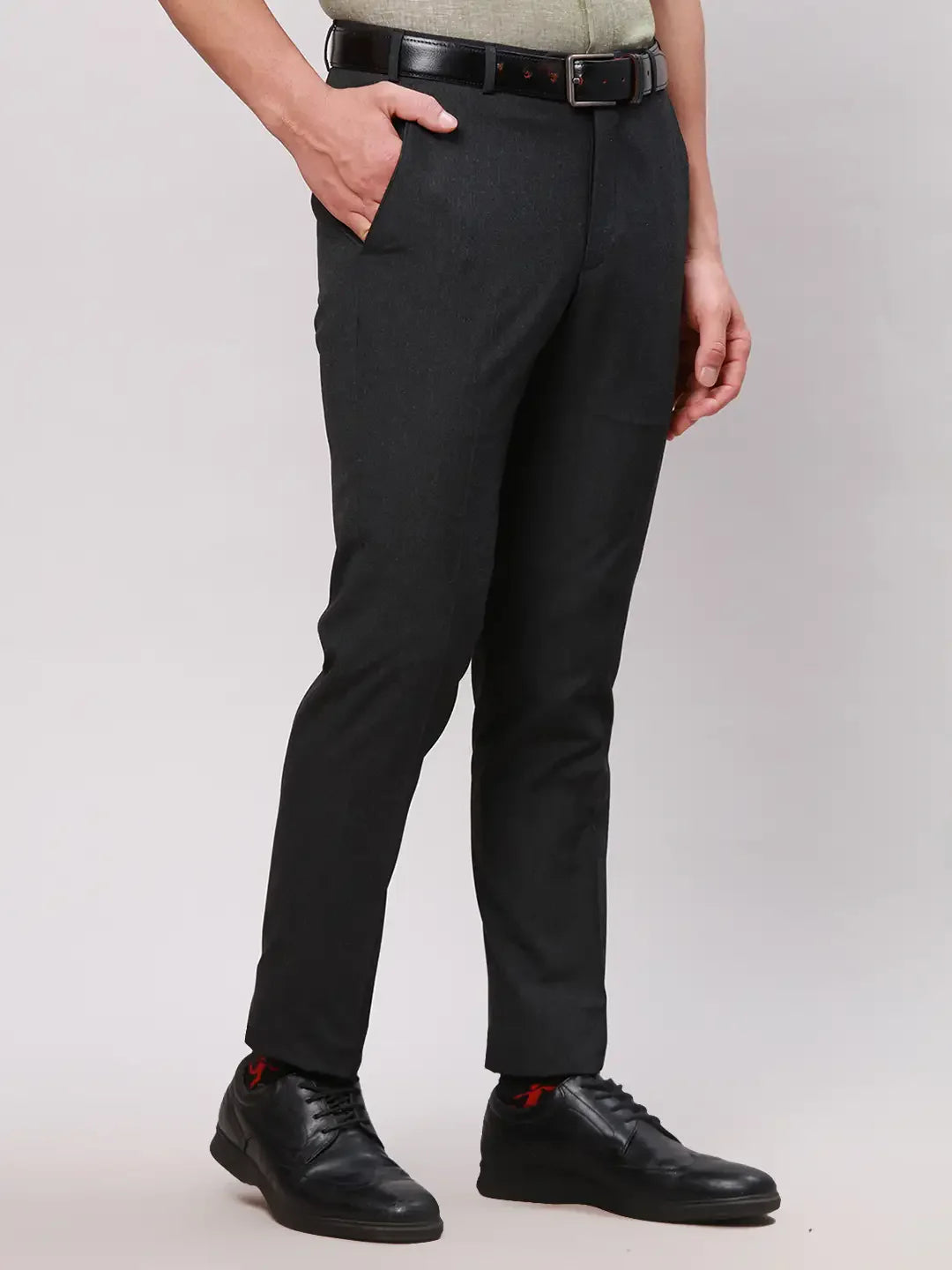 Park Avenue Men Grey Neo Fit Twill Polyester Blend Trouser