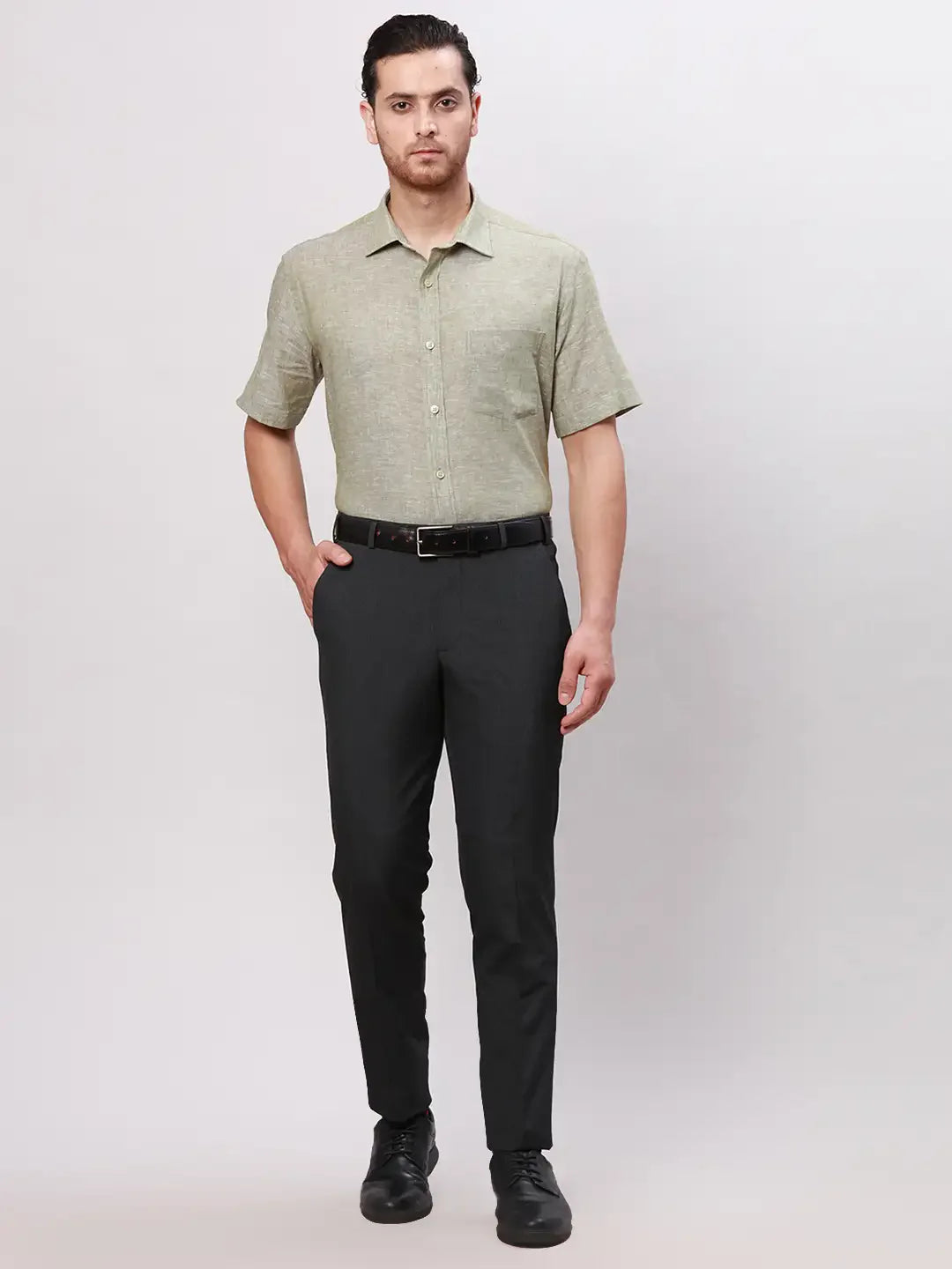 Park Avenue Men Grey Neo Fit Twill Polyester Blend Trouser