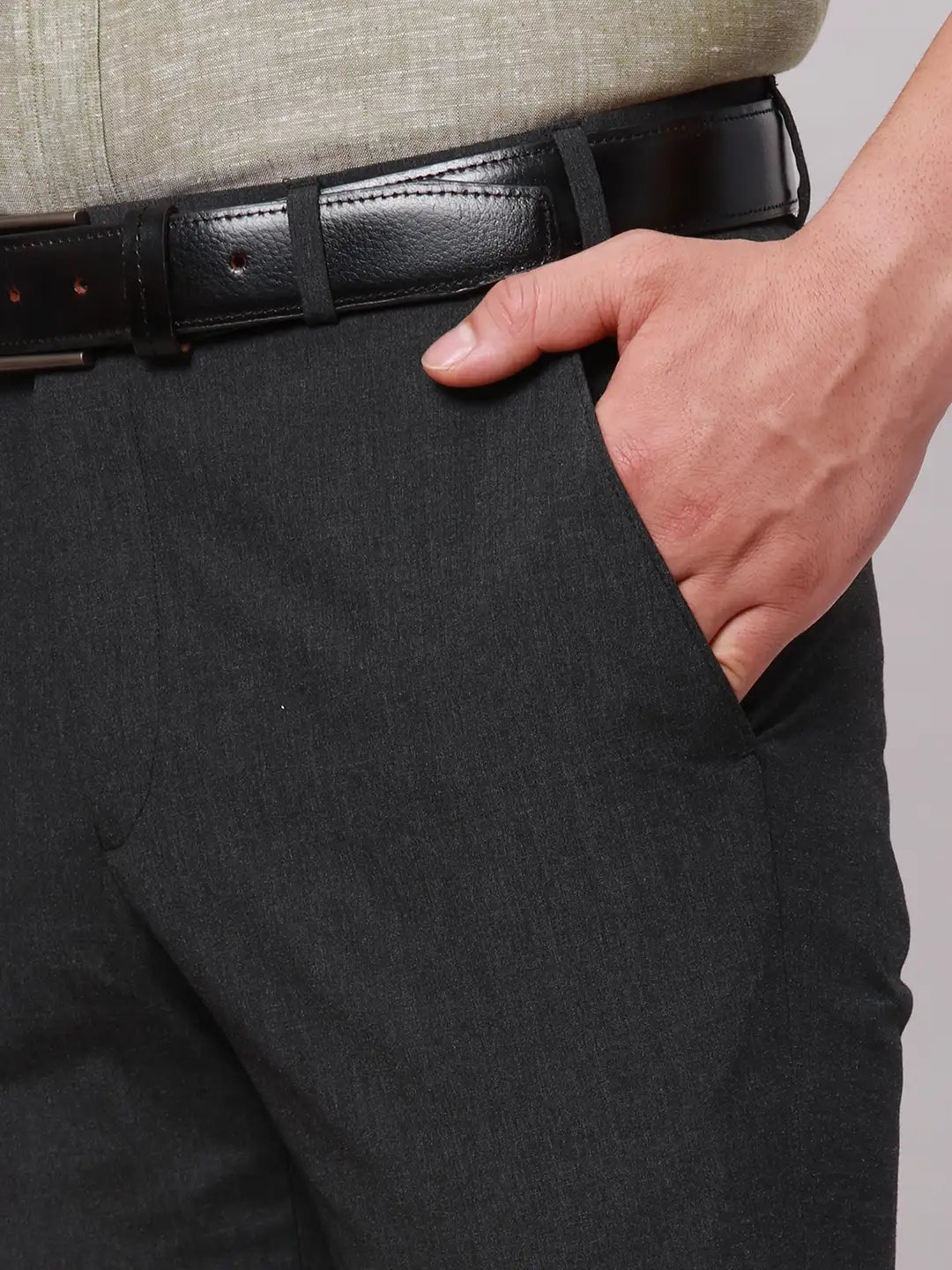 Park Avenue Men Grey Neo Fit Twill Polyester Blend Trouser