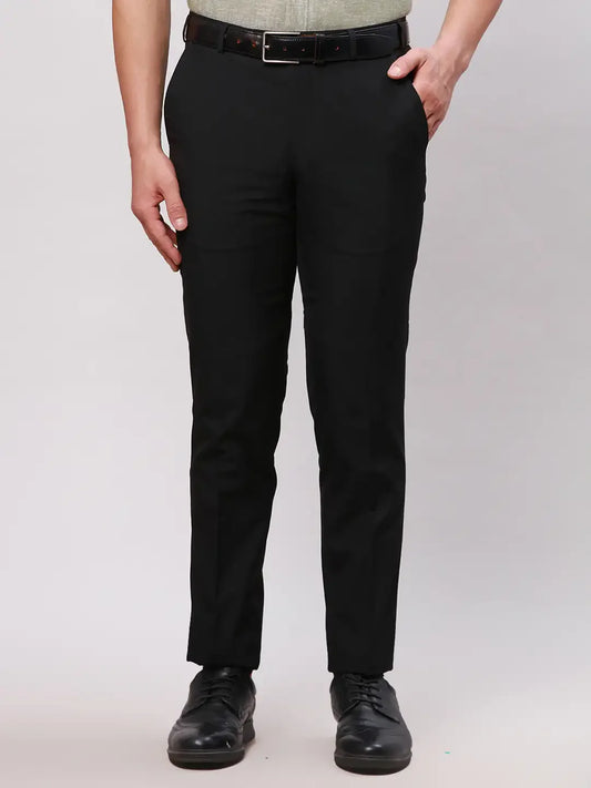 Men Black Neo Fit Twill Polyester Blend Trouser