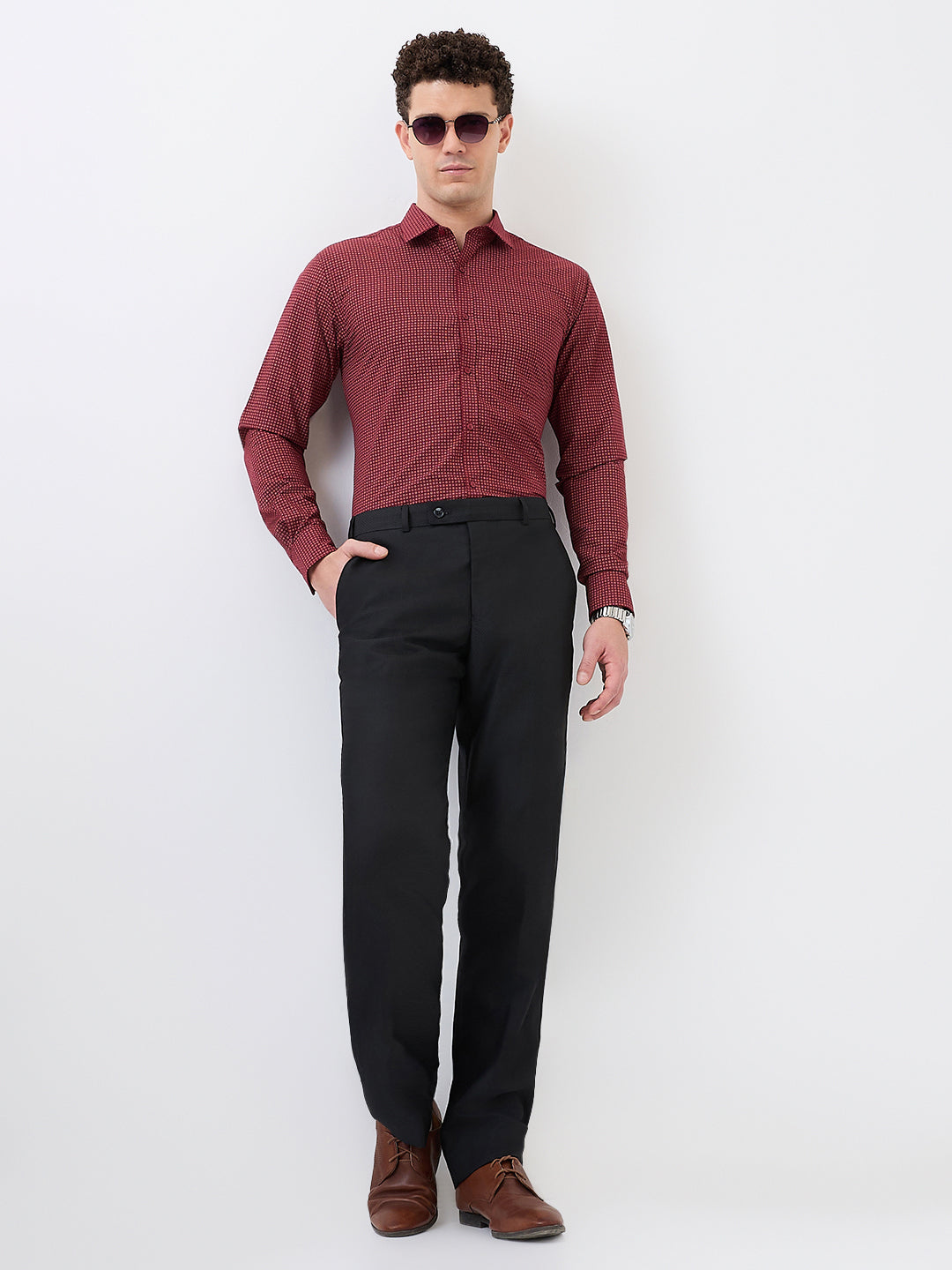 Park Avenue Men Black Structure Smart Fit Polyester Blend Trouser