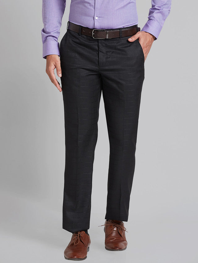 Park Avenue Men Black Checkered Regular Fit Trouser