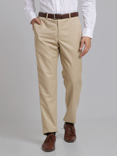 Park Avenue Men Brown Plain Smart Fit Polyester Blend Trouser