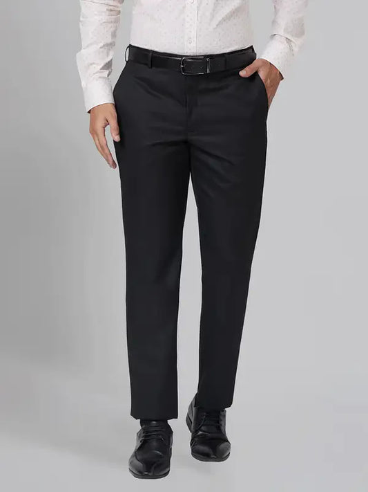 Park Avenue Men Black Smart Fit Structure Polyester Blend Trouser