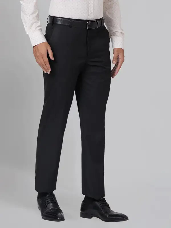 Park Avenue Men Black Smart Fit Structure Polyester Blend Trouser