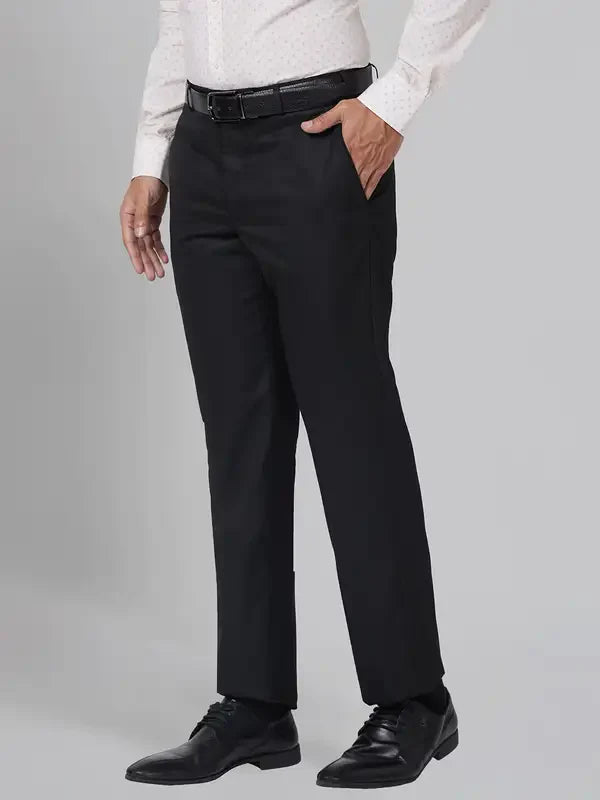 Park Avenue Men Black Smart Fit Structure Polyester Blend Trouser