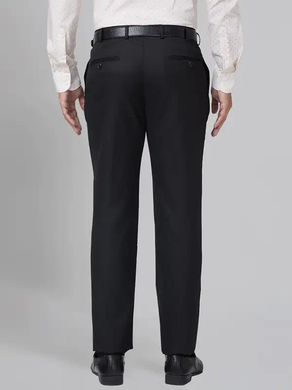 Park Avenue Men Black Smart Fit Structure Polyester Blend Trouser