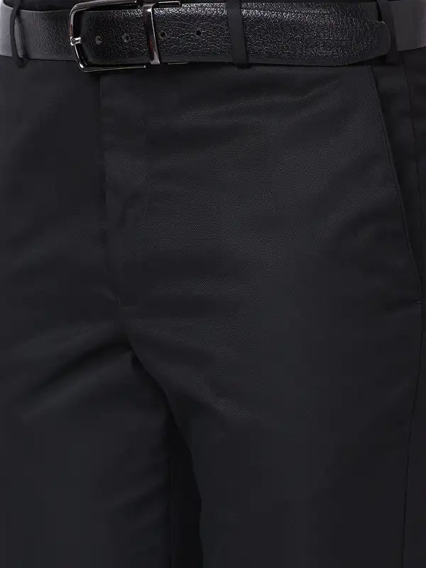 Park Avenue Men Black Smart Fit Structure Polyester Blend Trouser