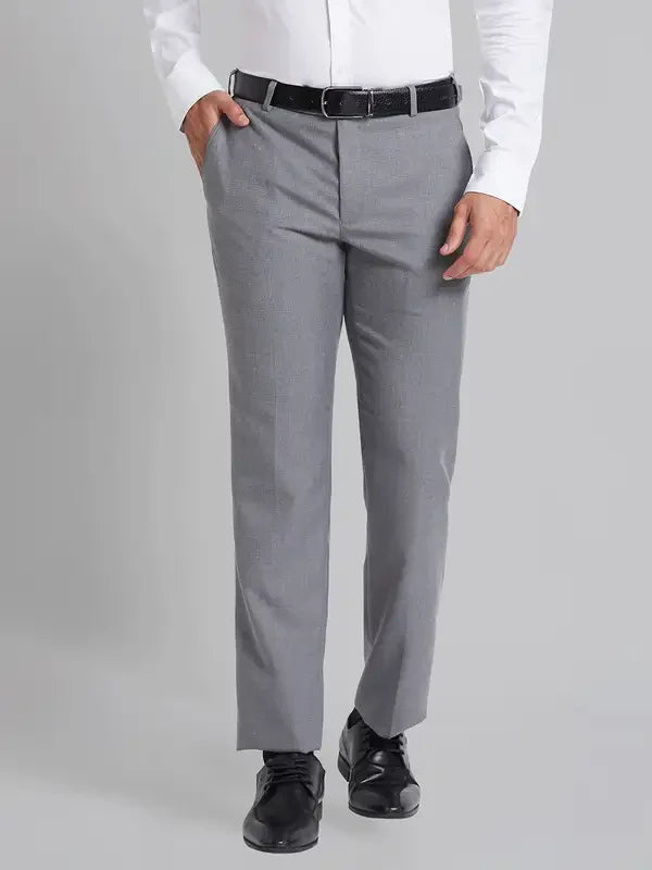 Men Grey Smart Fit Checks Polyester Blend Trouser