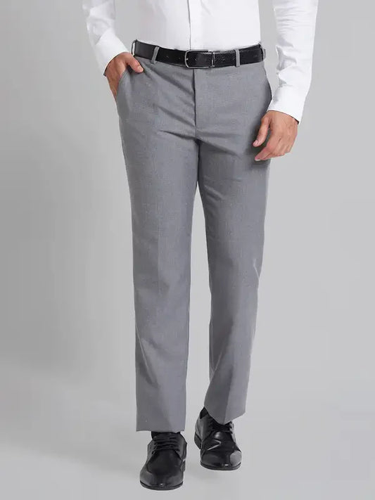 Men Grey Smart Fit Checks Polyester Blend Trouser