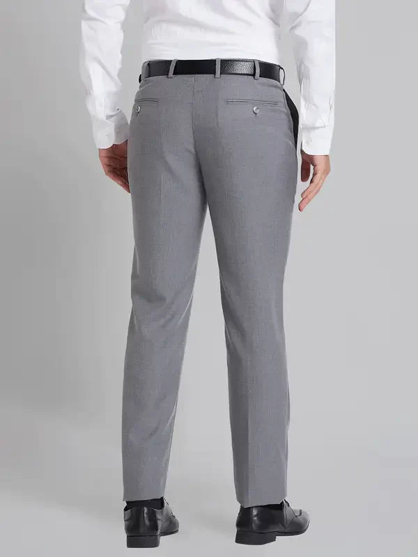 Men Grey Smart Fit Checks Polyester Blend Trouser