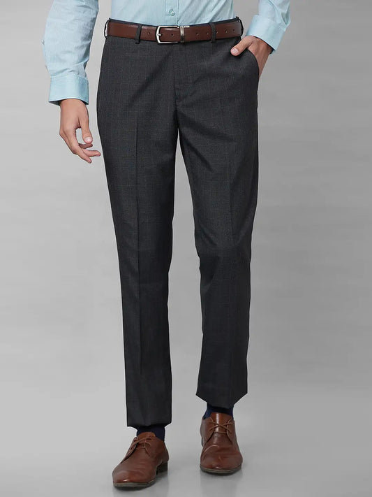 Park Avenue Men Grey Checks Smart Fit Polyester Blend Trousers