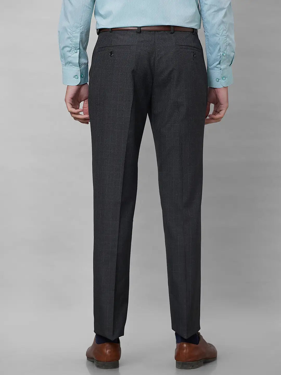 Park Avenue Men Grey Checks Smart Fit Polyester Blend Trousers