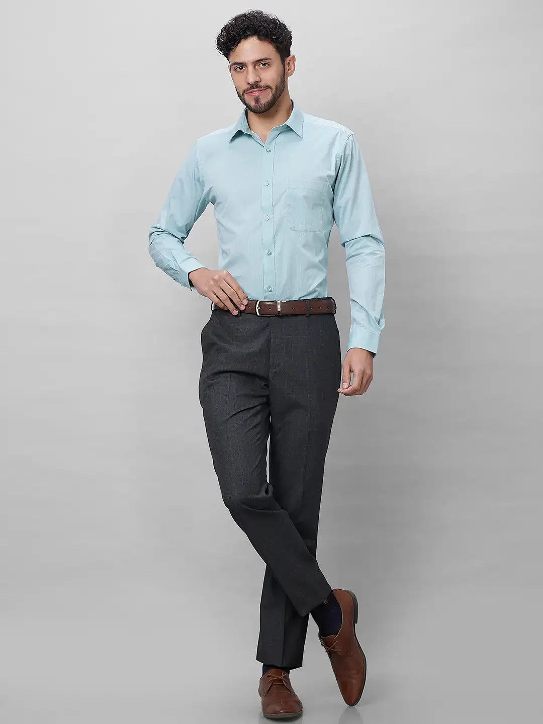 Park Avenue Men Grey Checks Smart Fit Polyester Blend Trousers