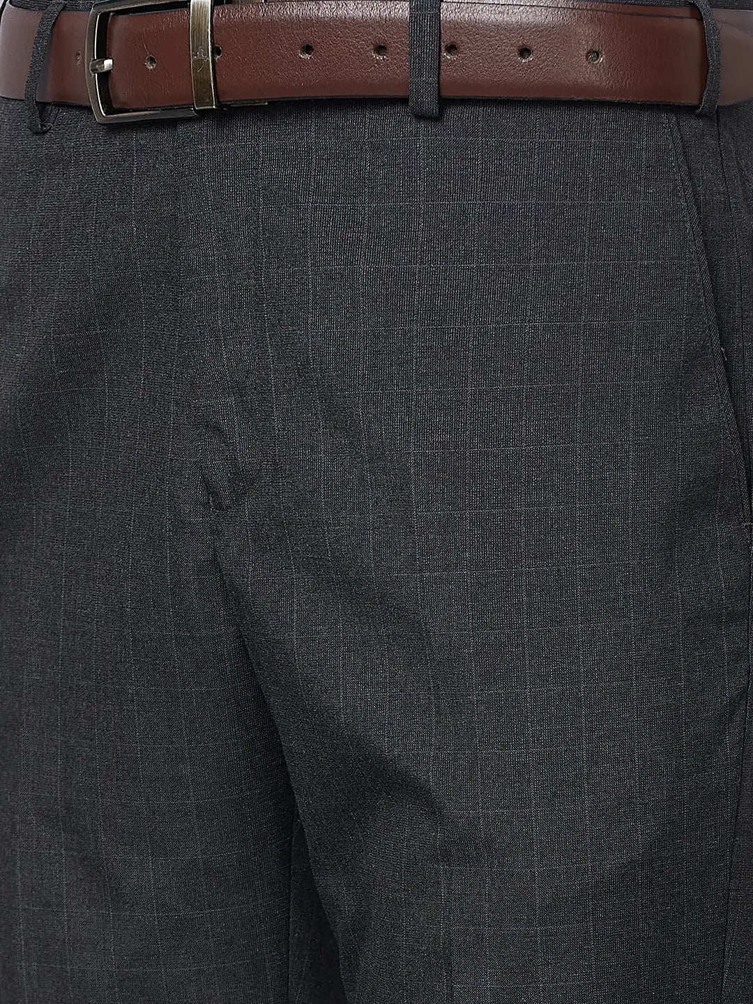 Park Avenue Men Grey Checks Smart Fit Polyester Blend Trousers