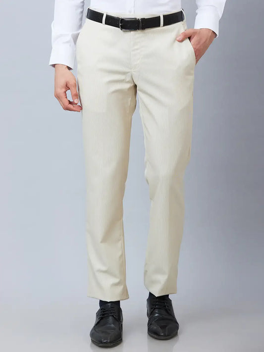 Park Avenue Men Fawn Stripe Smart Fit Polyester Blend Trouser