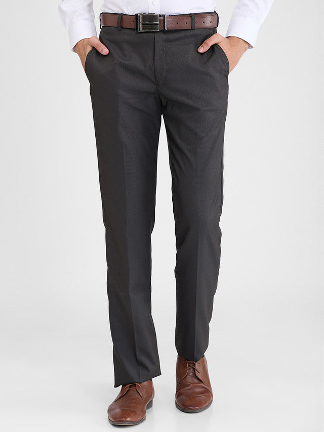 Park Avenue Brown Stripe Regular Fit Polyester Blend Trouser