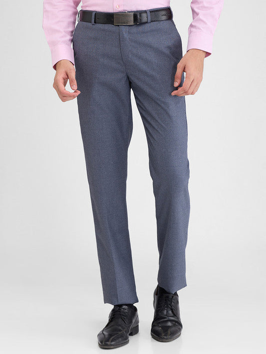 Park Avenue Blue Checks Regular Fit Polyester Blend Trouser