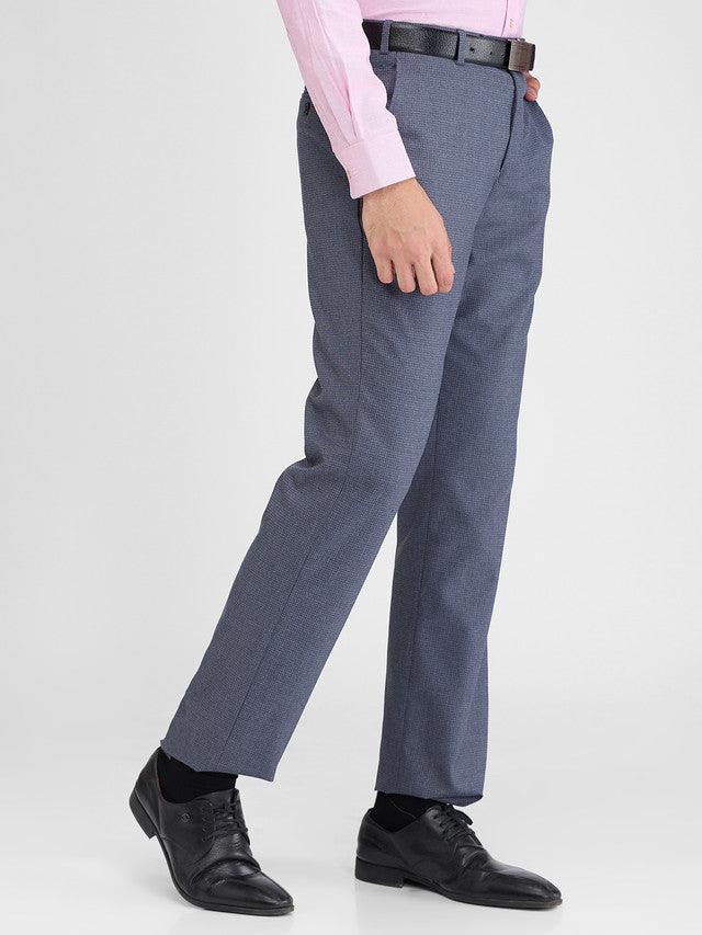 Park Avenue Blue Checks Regular Fit Polyester Blend Trouser