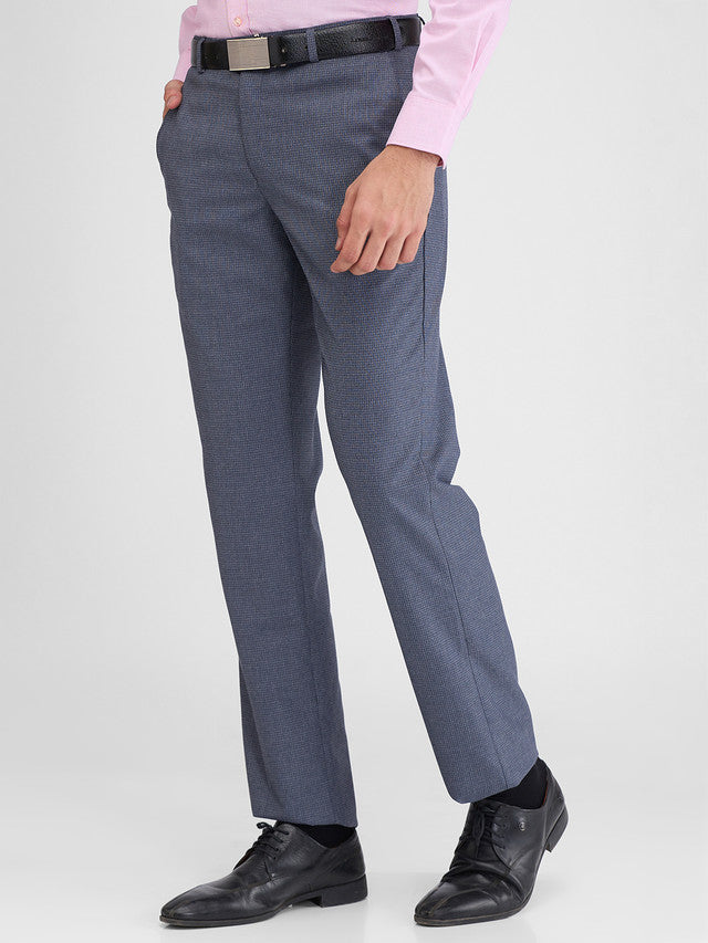 Park Avenue Blue Checks Regular Fit Polyester Blend Trouser