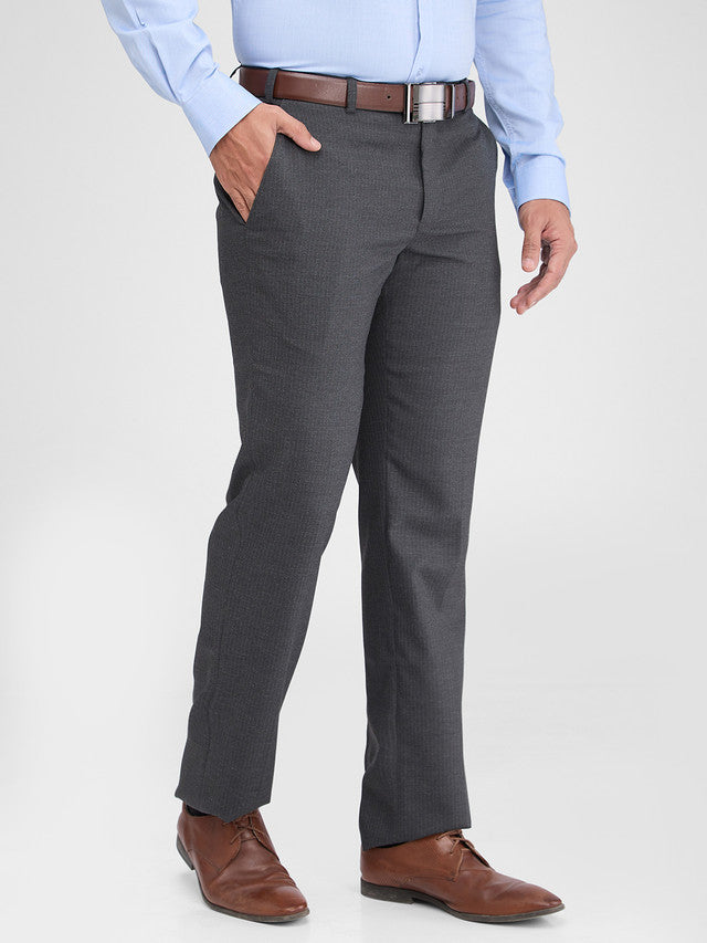 Park Avenue Grey Stripe Regular Fit Polyester Blend Trouser