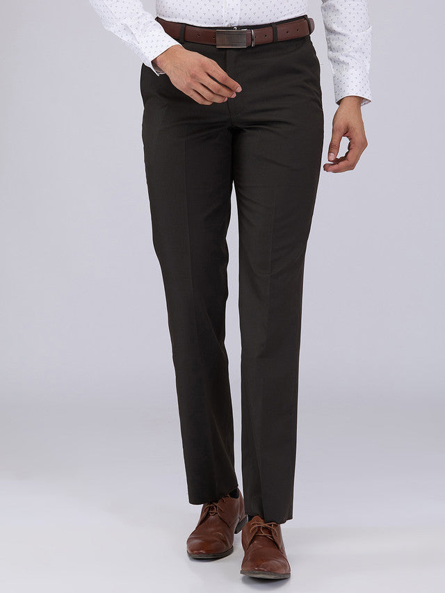 Park Avenue Men Brown Twill Regular Fit Polyester Blend Trouser