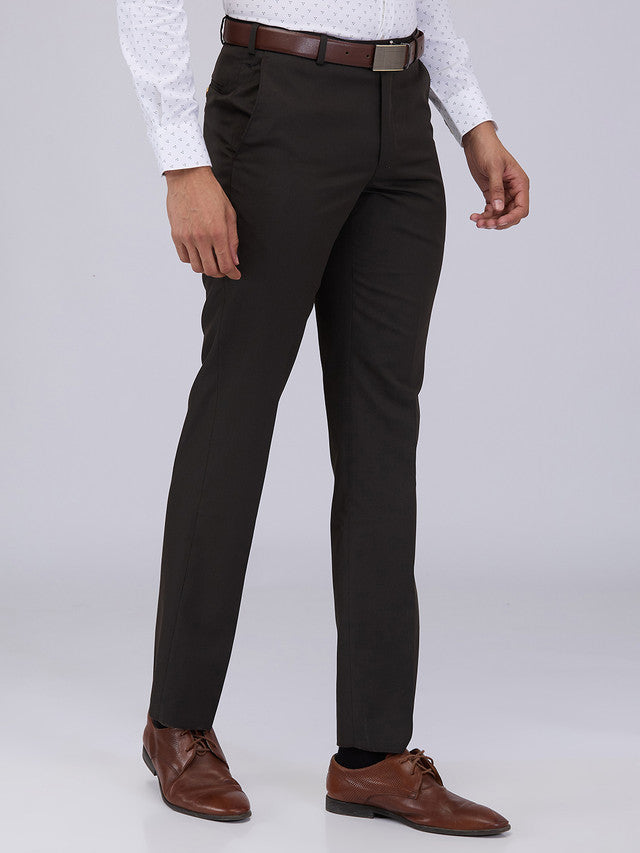Park Avenue Men Brown Twill Regular Fit Polyester Blend Trouser