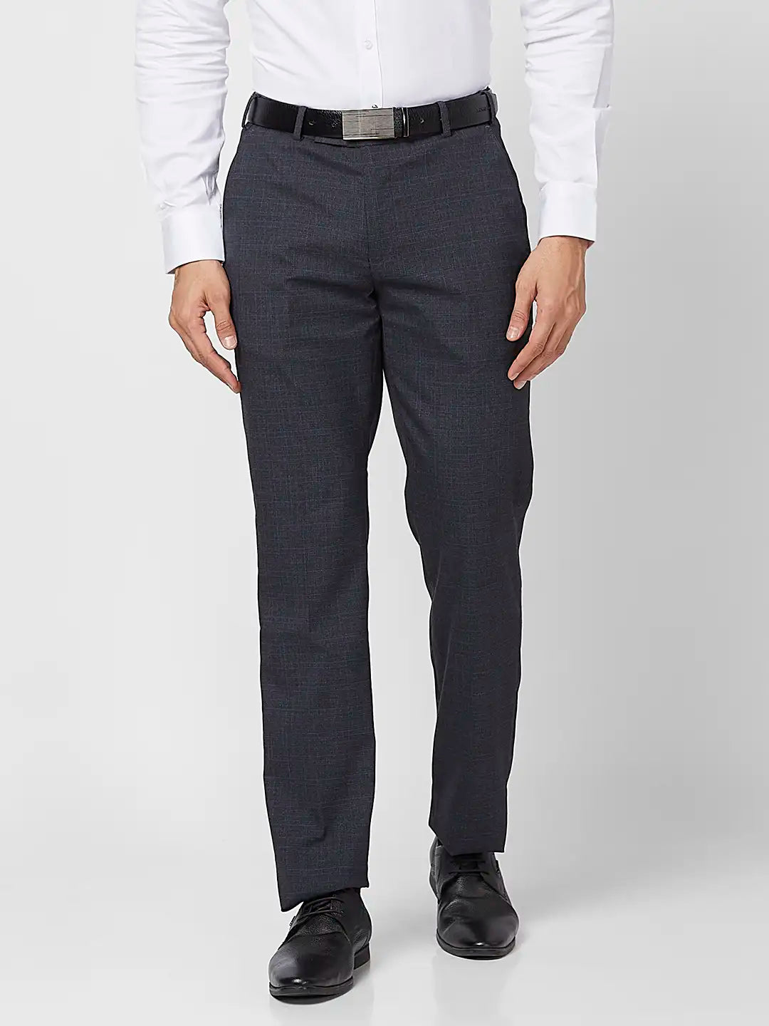 Park Avenue Men Blue Checks Regular Fit Polyester Blend Trouser