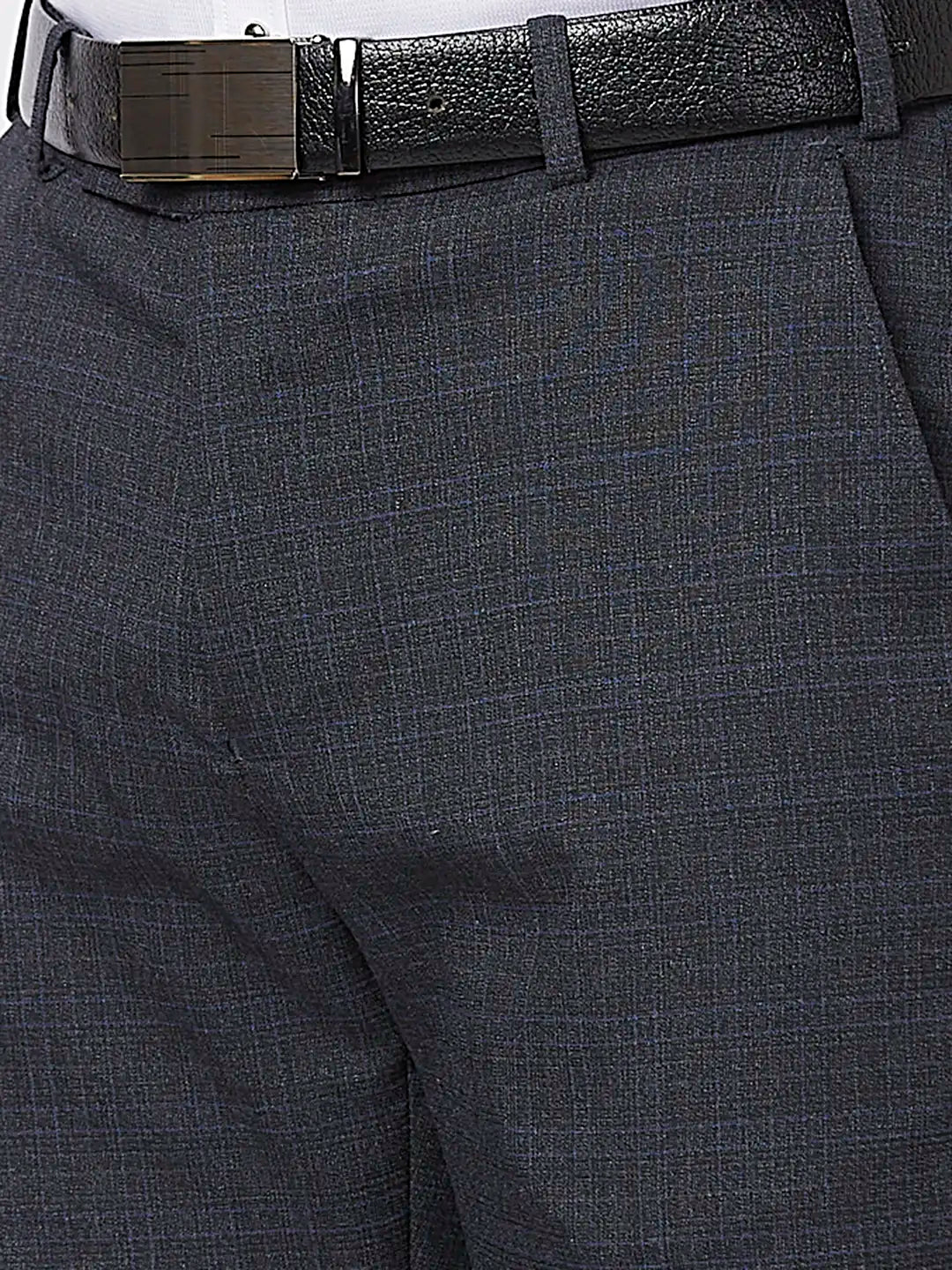 Park Avenue Men Blue Checks Regular Fit Polyester Blend Trouser