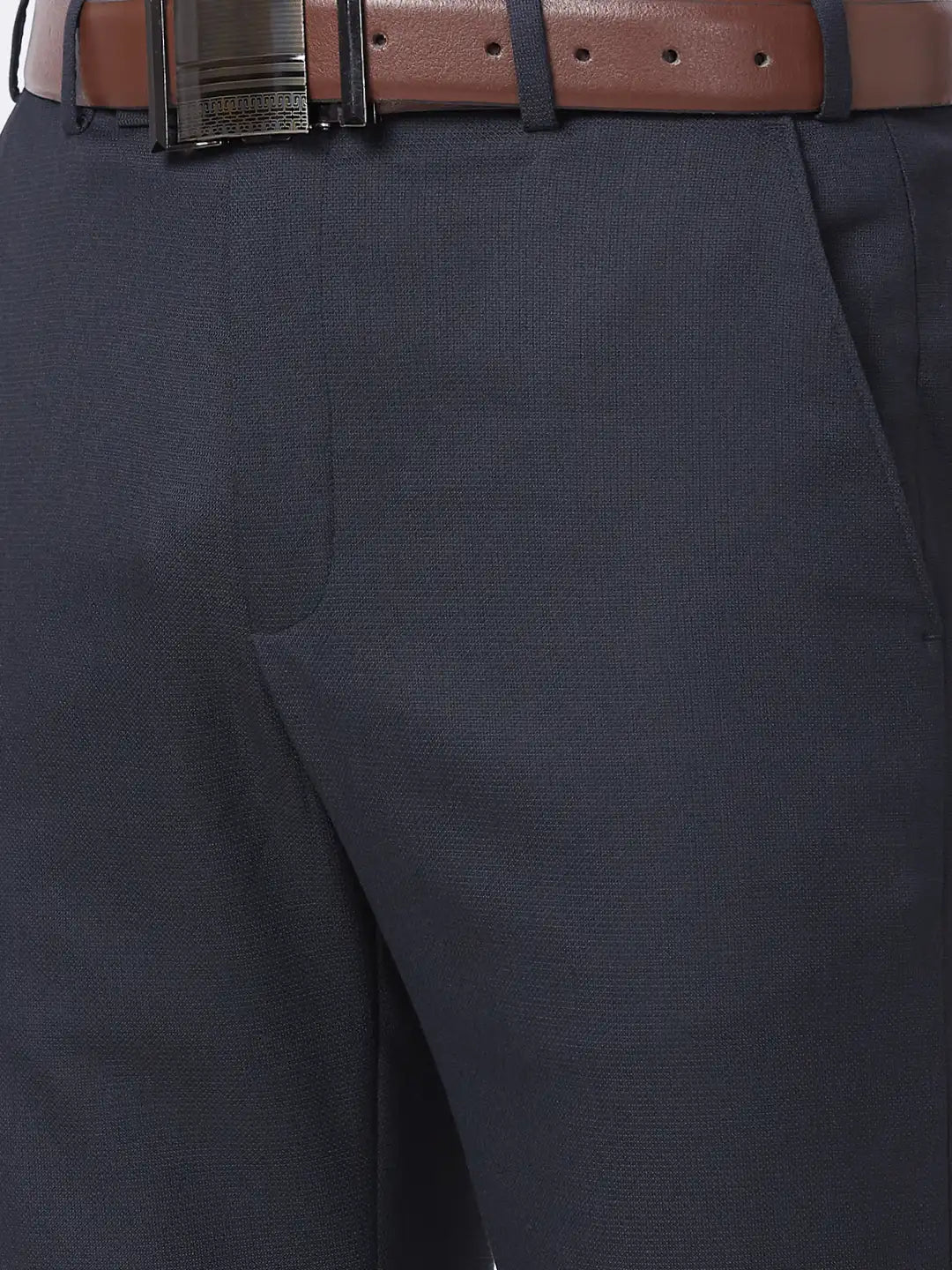 Park Avenue Men Blue Structure Regular Fit Polyester Blend Trouser