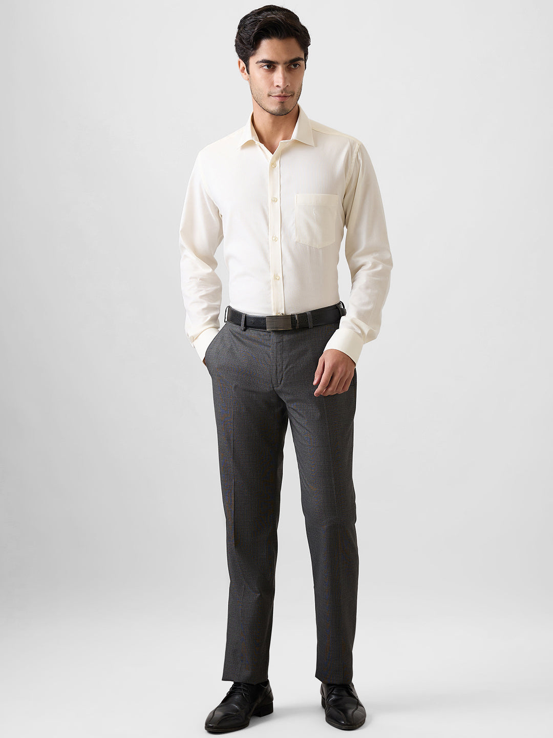 Park Avenue Men Grey Checks Regular Fit Polyester Blend Trouser