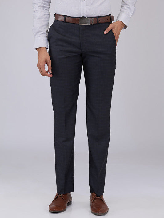Park Avenue Men Blue Checks Regular Fit Polyester Blend Trouser