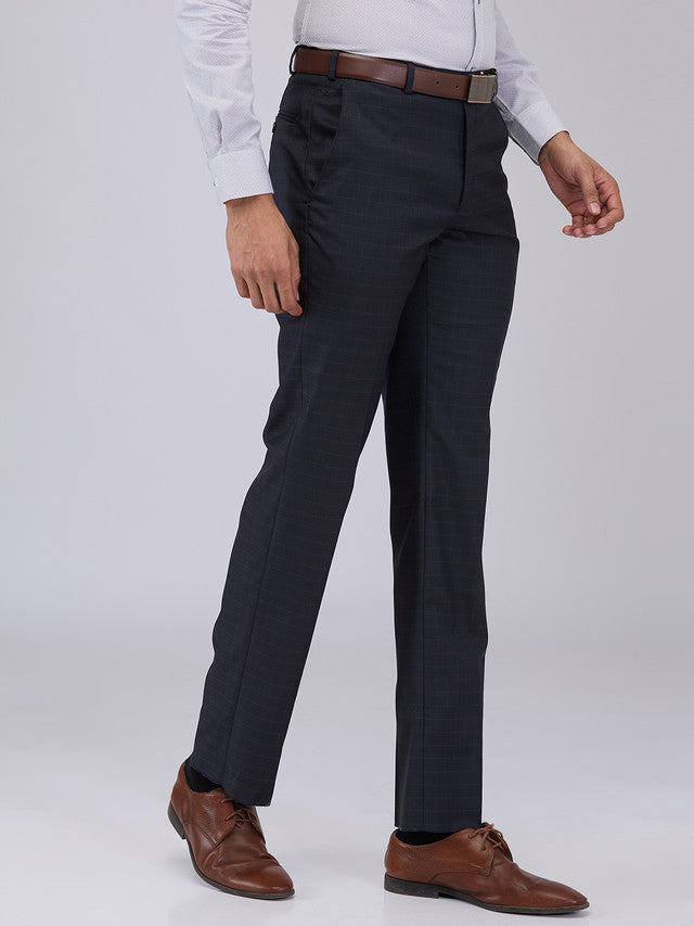 Park Avenue Men Blue Checks Regular Fit Polyester Blend Trouser