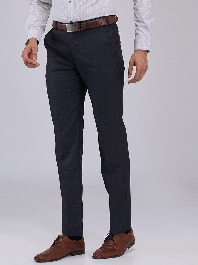 Park Avenue Men Blue Checks Regular Fit Polyester Blend Trouser