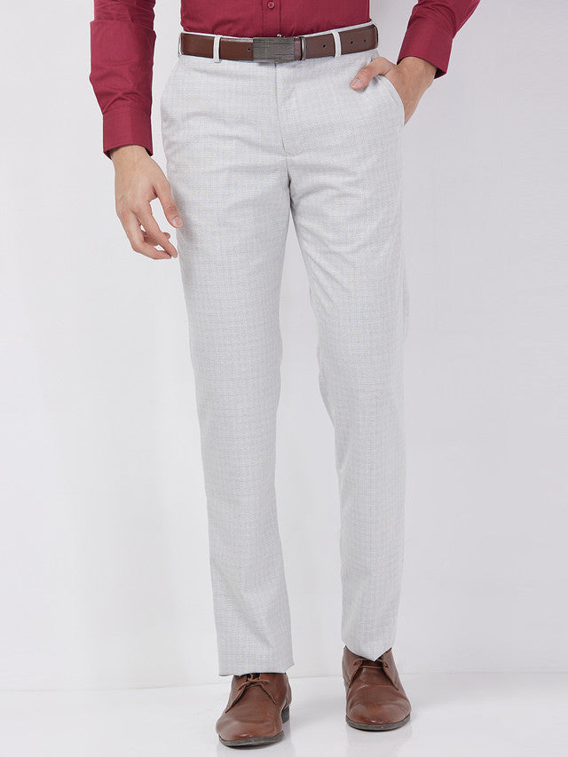 Park Avenue Men Grey Checks Regular Fit Polyester Blend Trouser