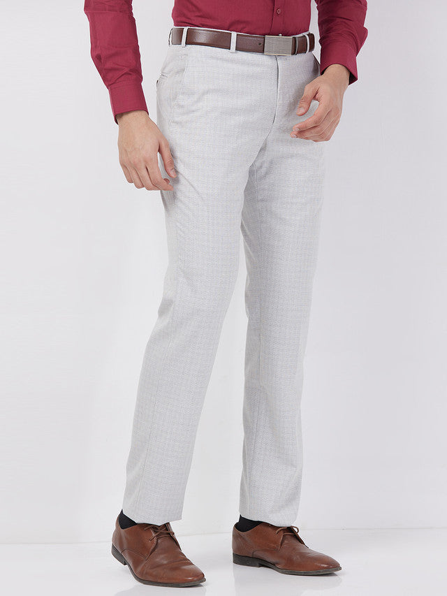 Park Avenue Men Grey Checks Regular Fit Polyester Blend Trouser