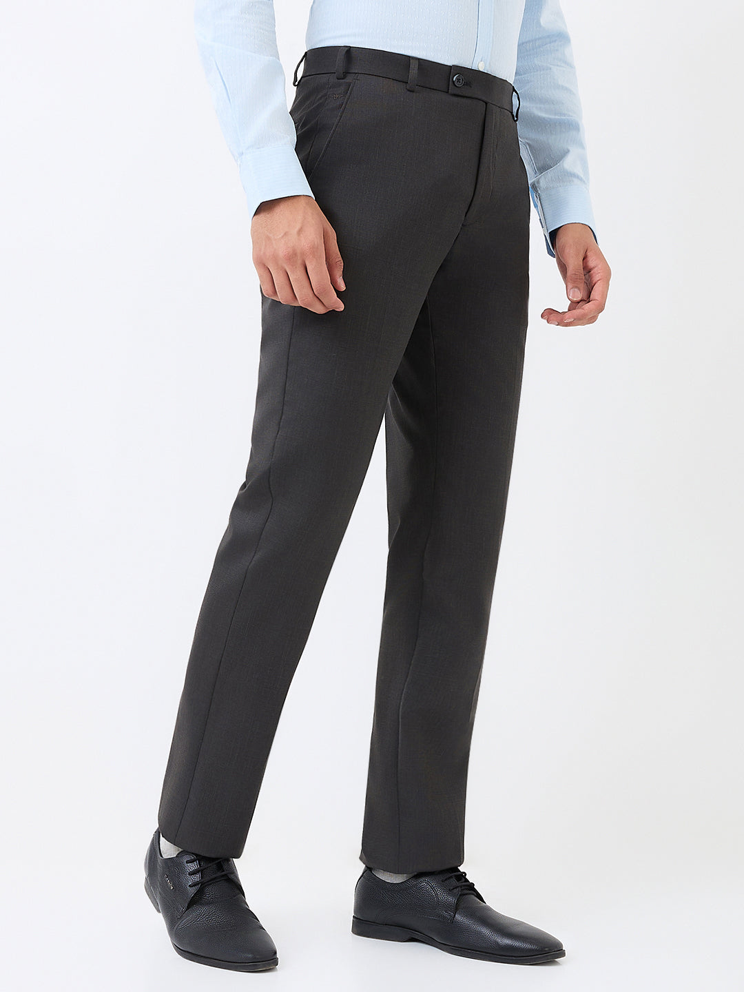 Park Avenue Men Grey Solid Regular Fit Polyester Blend Trouser